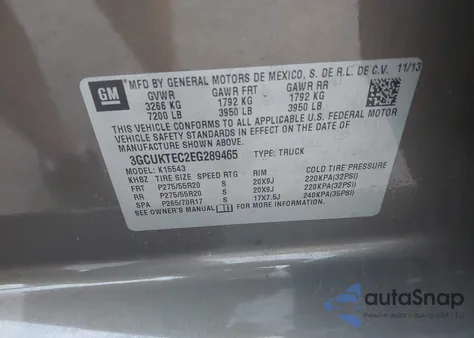2014 Chevrolet Silverado 1500 High Country from USA, damaged, VIN 3GCUKTEC2EG289465
